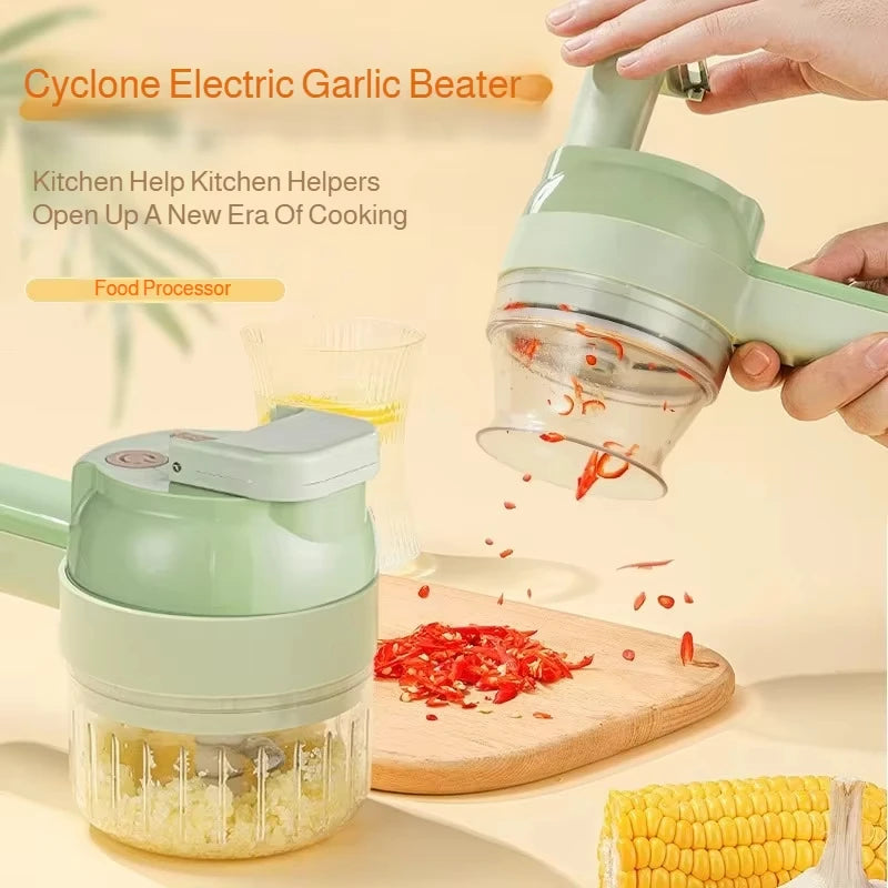 4 In 1 Vegetable Cutter Multifunctional Handheld Electric Wireless Chop Garlic Mash Minced Slice Onion Cutting Cooking Gadget