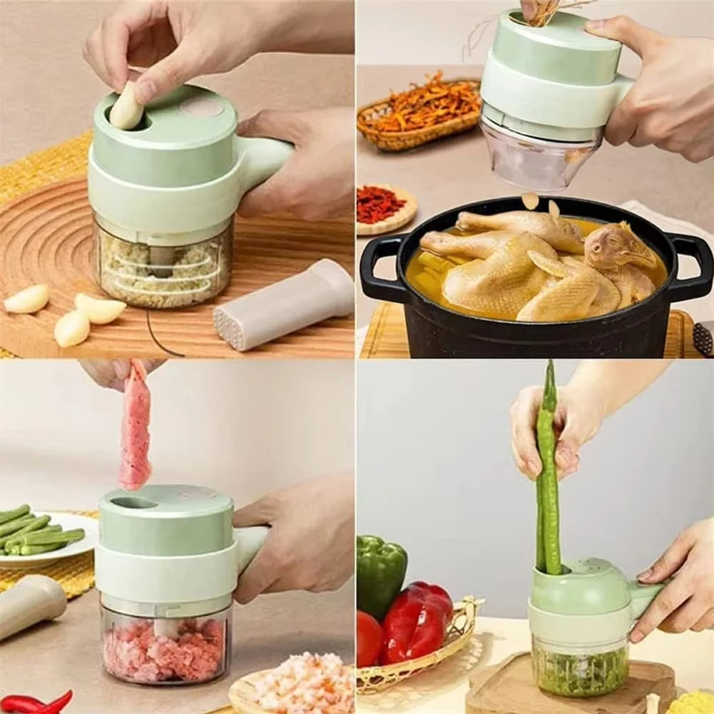 4 In 1 Vegetable Cutter Multifunctional Handheld Electric Wireless Chop Garlic Mash Minced Slice Onion Cutting Cooking Gadget